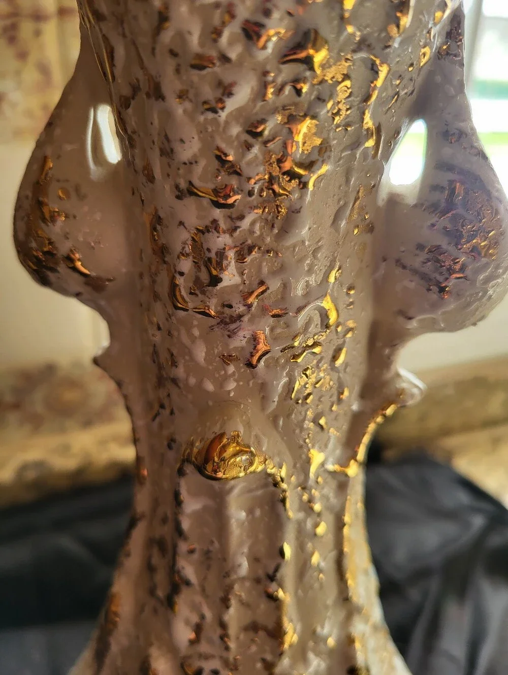 Savory China 12 In. Vase With 24 Kt. Splattered Gold Throughout.